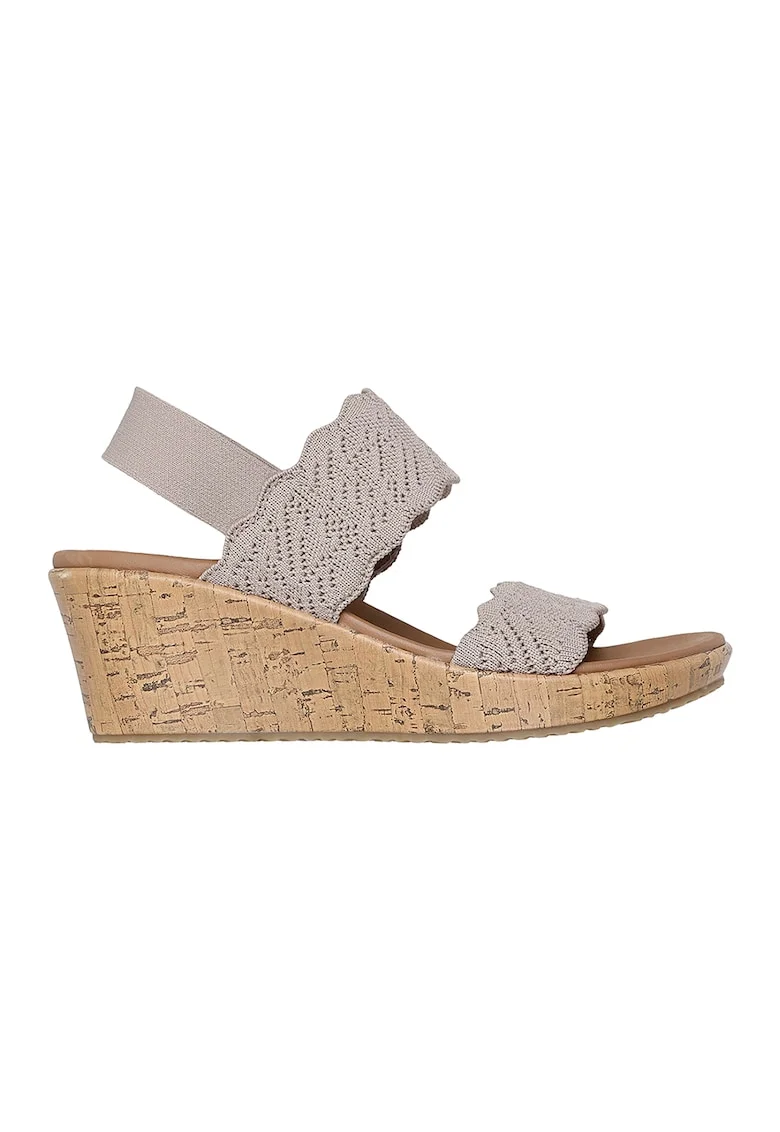 Sandale wedge cu detaliu brodat, Maro taupe