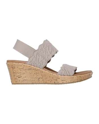 Sandale wedge cu detaliu brodat, Maro taupe