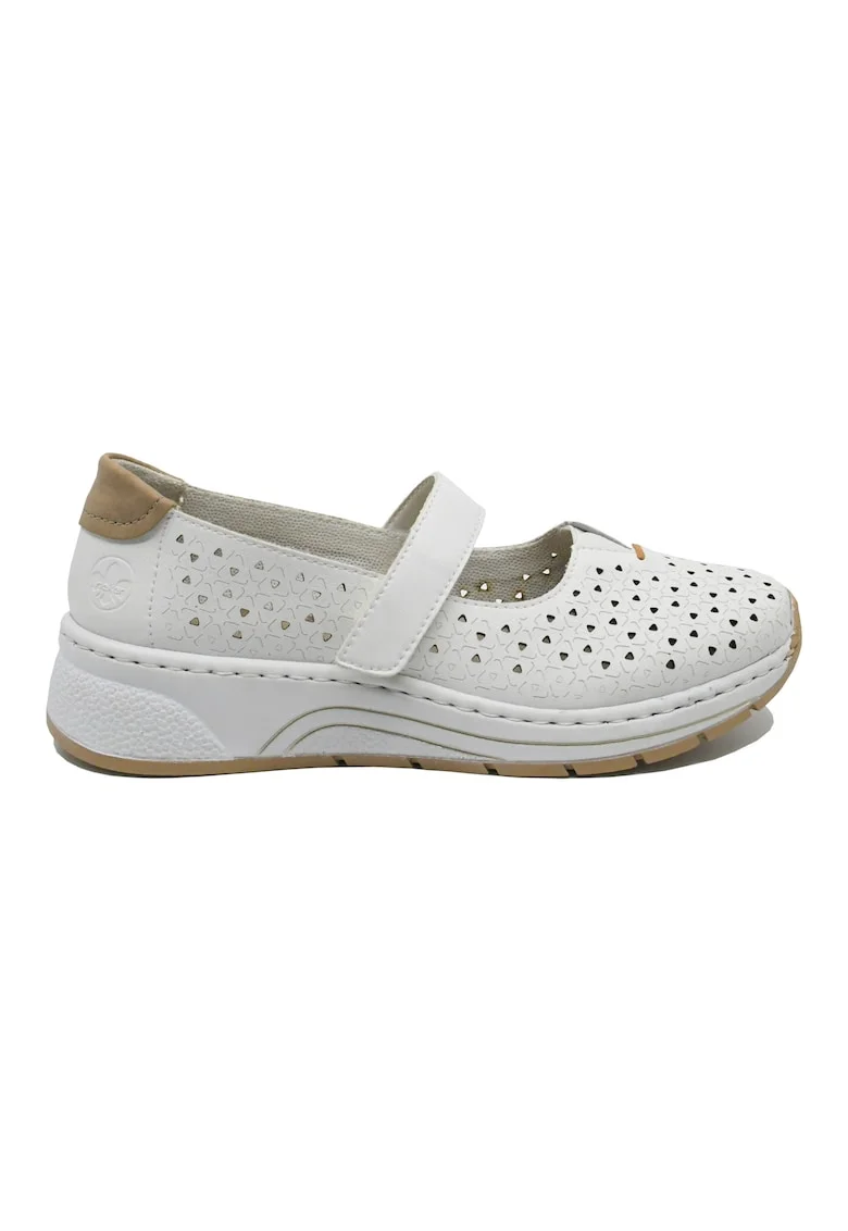 Pantofi dama confortabili  albi cu perforatii si bareta RIKN6553-80, Alb