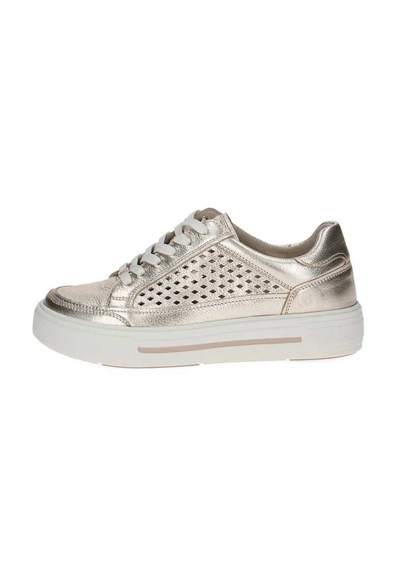 Pantofi sport flatform de piele cu segmente perforate, Auriu
