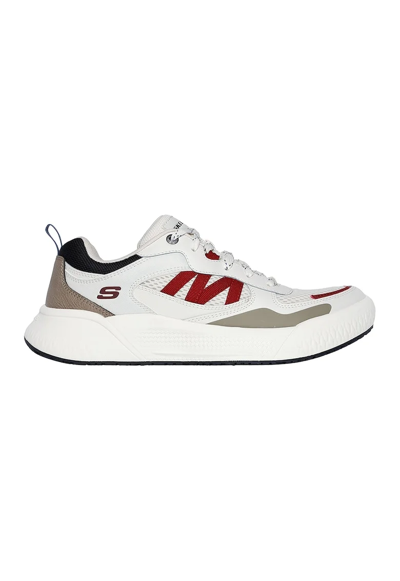 Pantofi sport din piele ecologica cu garnituri din piele intoarsa, Alb/Rosu inchis