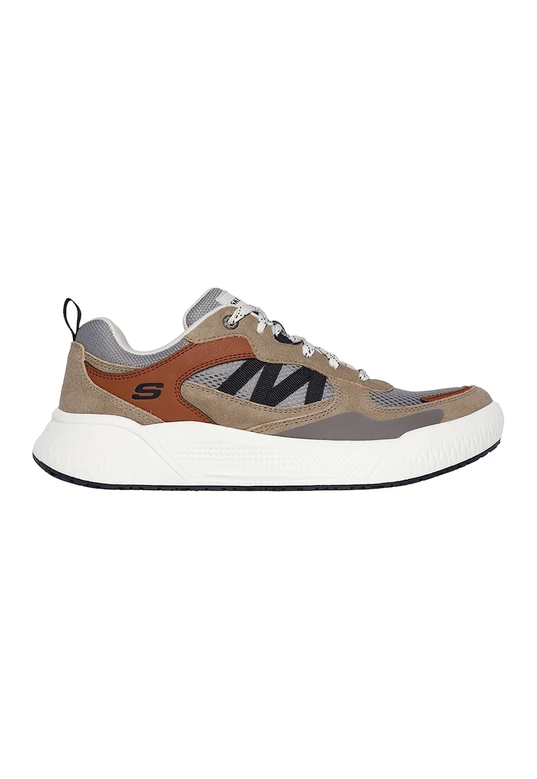 Pantofi sport din piele ecologica cu garnituri din piele intoarsa, Gri/Maro taupe