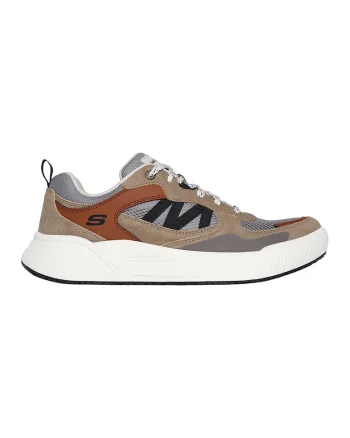 Pantofi sport din piele ecologica cu garnituri din piele intoarsa, Gri/Maro taupe