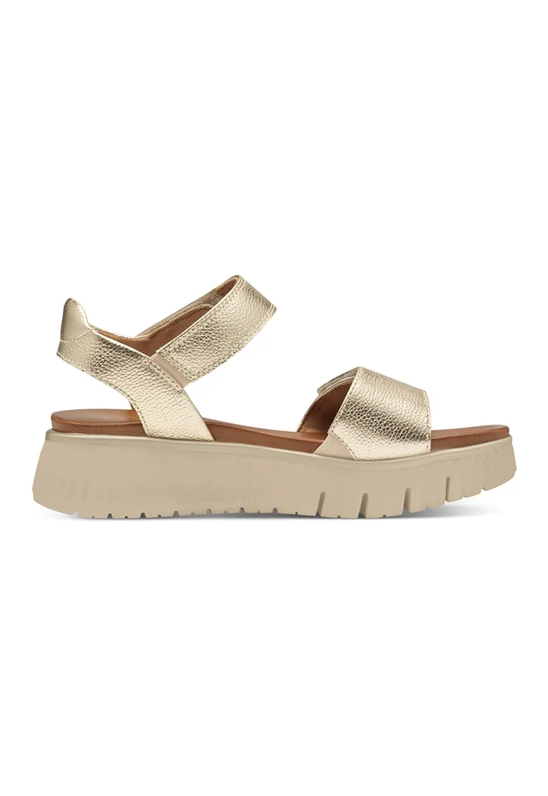 Sandale wedge de piele cu velcro, Auriu