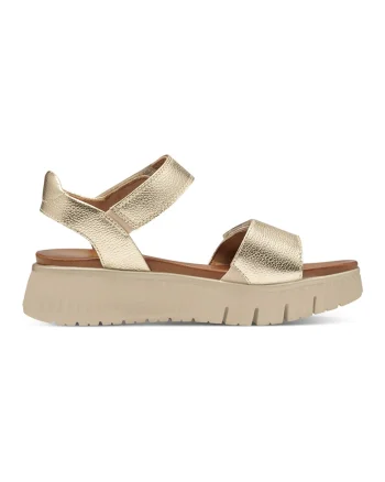 Sandale wedge de piele cu velcro, Auriu