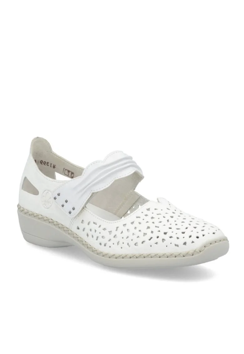 Pantofi albi cu velcro de damă Rieker 41399-80