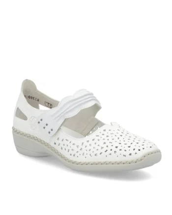 Pantofi albi cu velcro de damă Rieker 41399-80