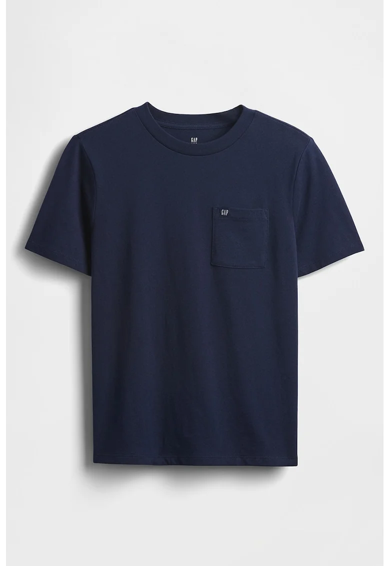 Tricou de bumbac cu decolteu la baza gatului, Bleumarin