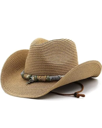 Palarie dama, bej, de vara, stil cowboy, Anela