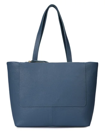Geanta shopper din piele cu model uni, Albastru prafuit