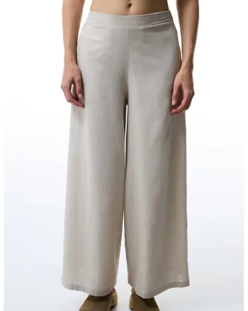 Pantaloni din amestec de in cu talie medie, Maro taupe deschis