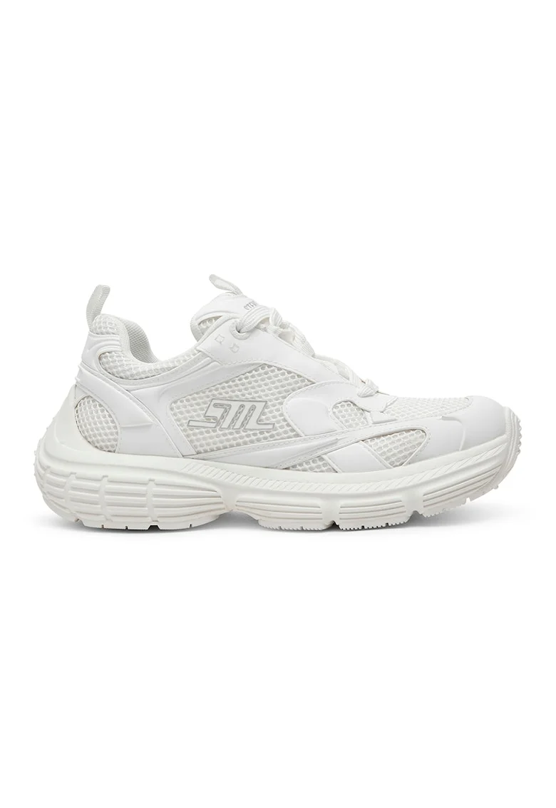 Pantofi sport Parker din piele ecologica cu insertii din plasa, Alb optic