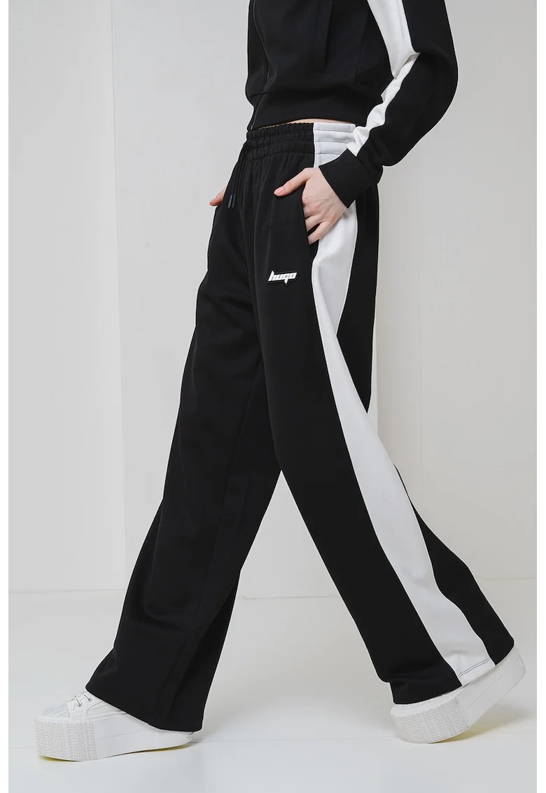 Pantaloni de trening cu croiala ampla si talie inalta Nelarina, Alb/Negru