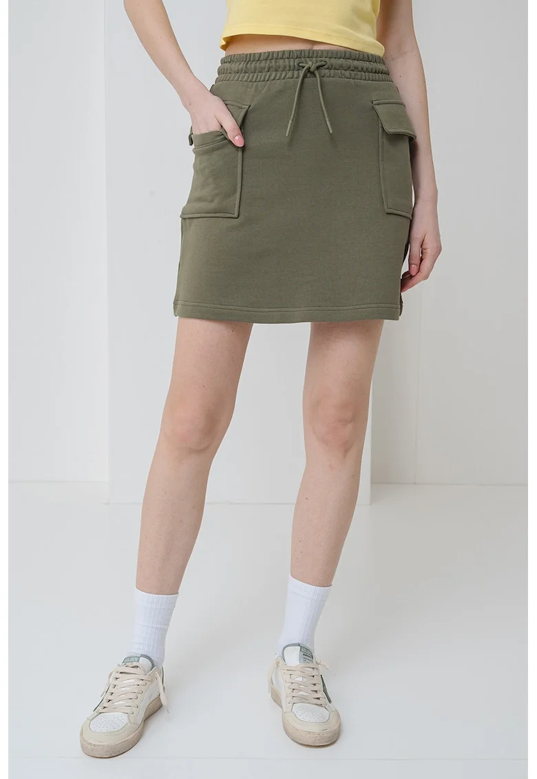 Fusta mini cu buzunare cu clapa, Verde sparanghel