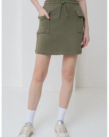 Fusta mini cu buzunare cu clapa, Verde sparanghel