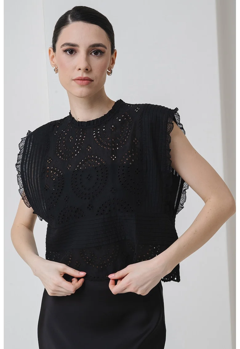 Bluza crop cu perforatii, Negru