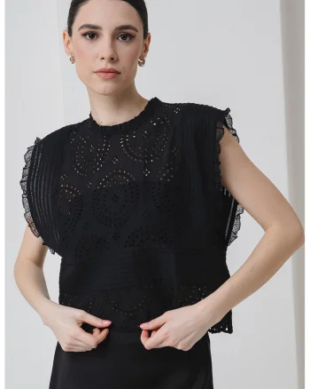 Bluza crop cu perforatii, Negru