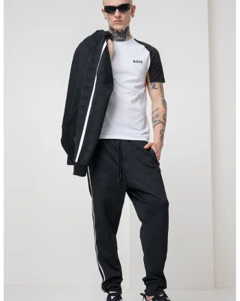 Tricou din material pique cu logo, Alb/Negru/Maro