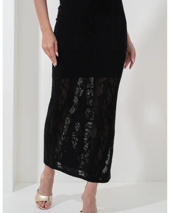 Fusta maxi cu aspect semitransparent Seshise, Negru