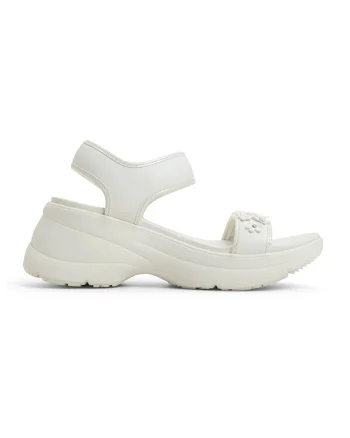 Sandale wedge de piele ecologica Camomille, Alb murdar