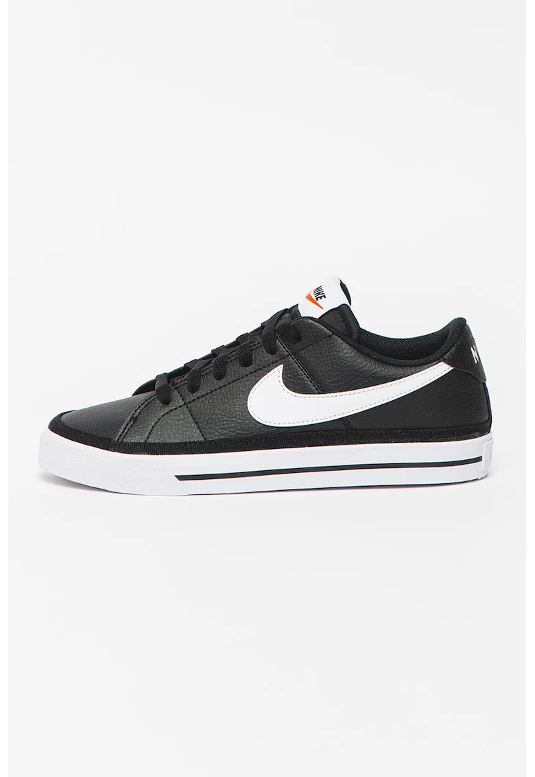 Pantofi sport de piele ecologica cu imprimeu logo Court Legacy, Alb/Negru