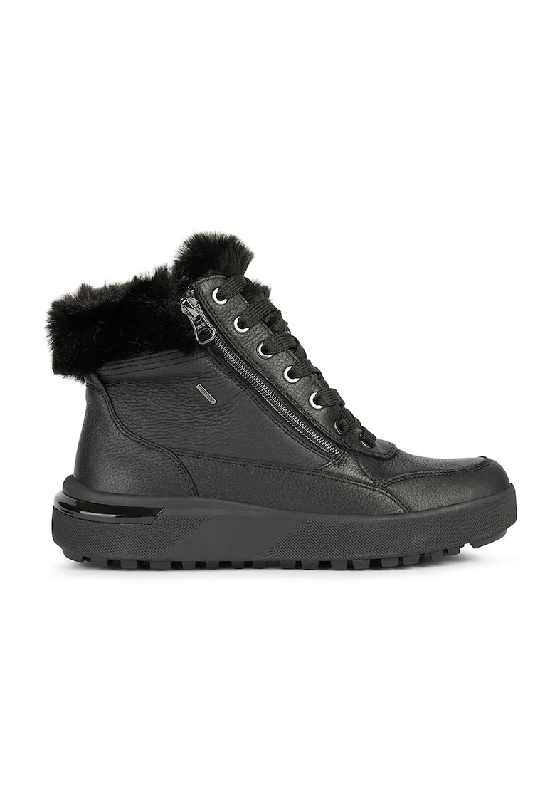 Pantofi sport mid-high de piele cu blana sintetica, Negru stins