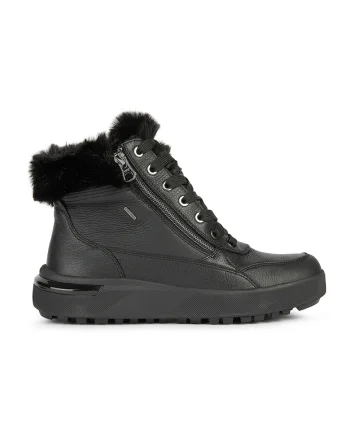 Pantofi sport mid-high de piele cu blana sintetica, Negru stins