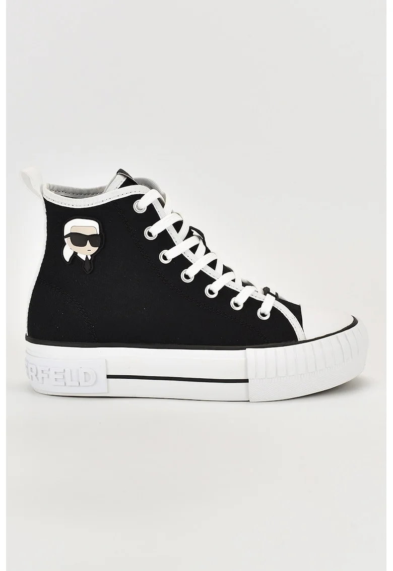 Tenisi mid-high cu detalii logo, Alb/Negru stins