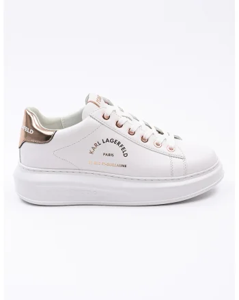 Pantofi sport de piele cu logo, Alb/Bronz
