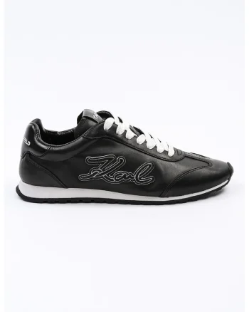 Pantofi sport de piele cu imprimeu logo, Negru