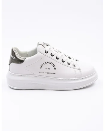 Pantofi sport de piele cu logo, Alb/Argintiu