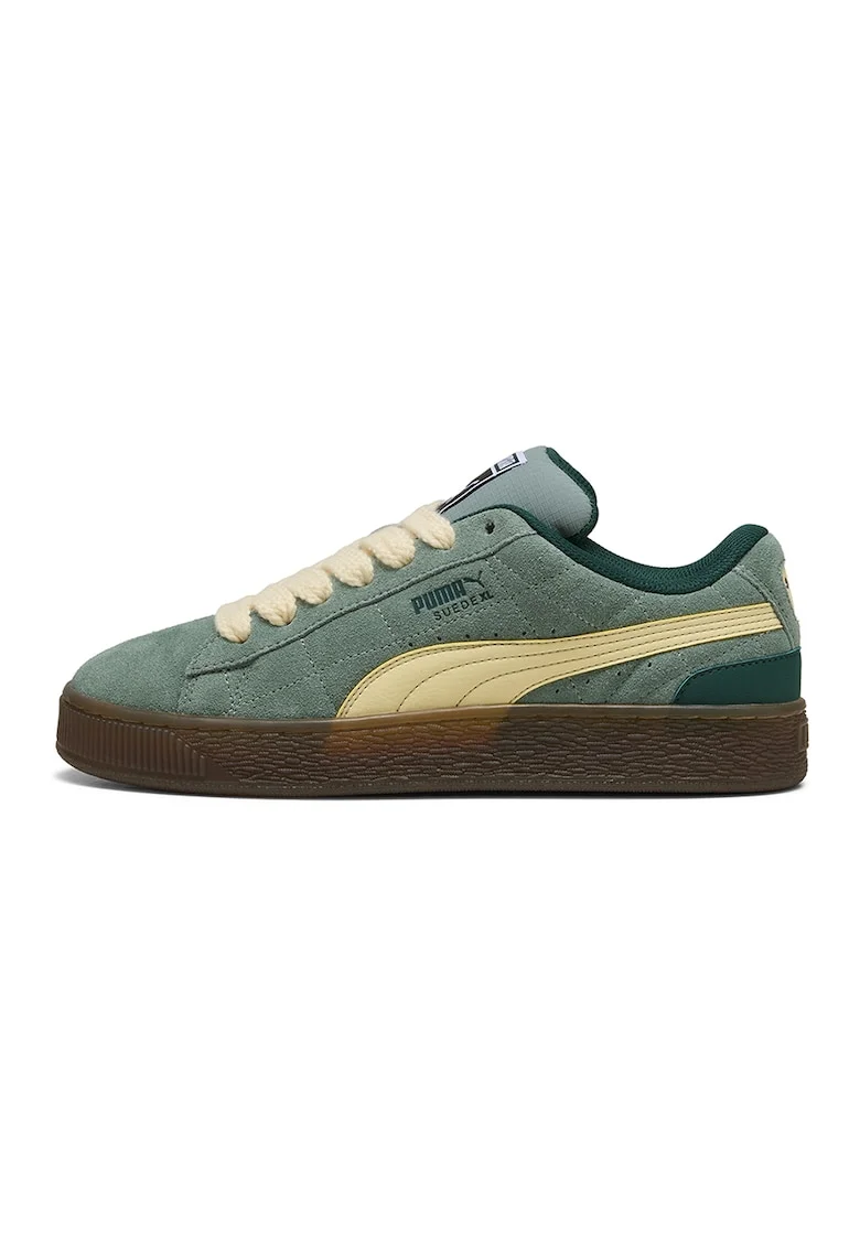 Pantofi sport din piele intoarsa cu detalii contrastante, Verde/Galben pai