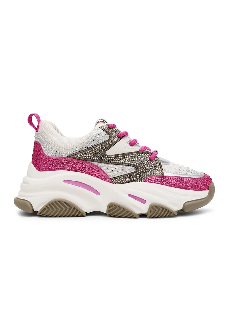 Pantofi sport wedge cu strasuri Privy, Fucsia/Maro taupe/Alb optic