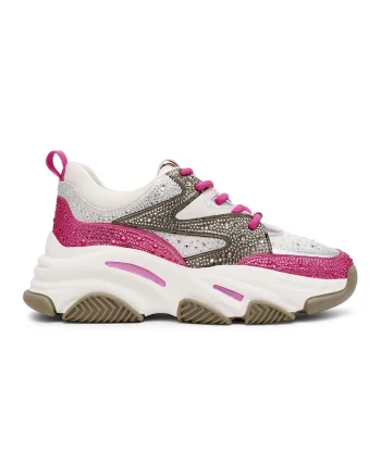 Pantofi sport wedge cu strasuri Privy, Fucsia/Maro taupe/Alb optic