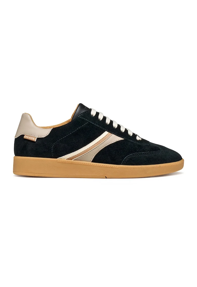 Pantofi sport cu insertii de piele ecologica, Negru/Maro nisip