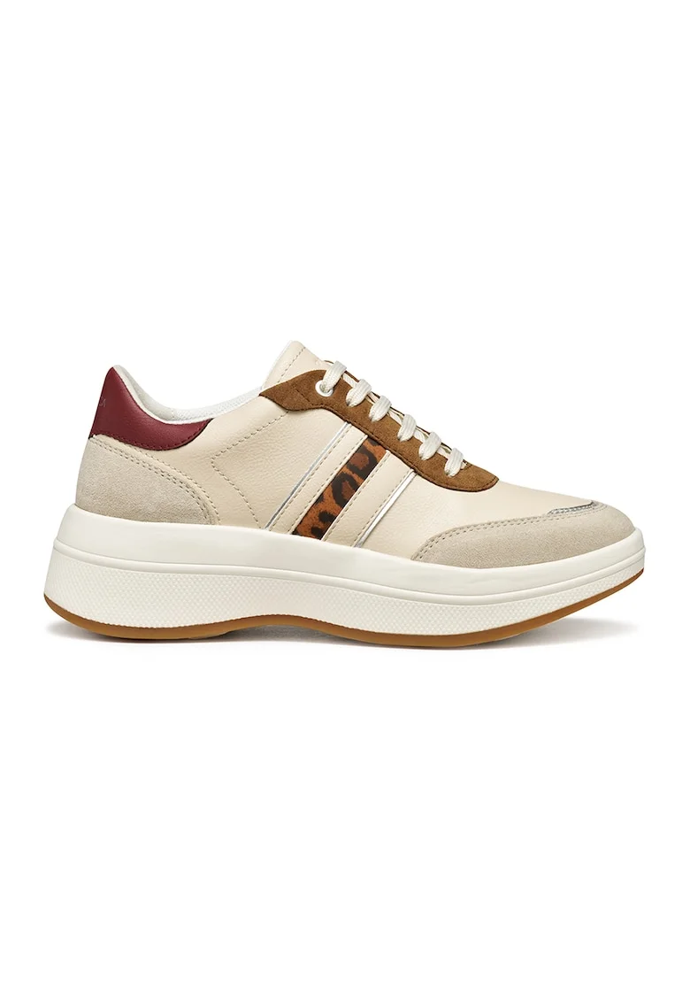 Pantofi sport wedge cu insertii de piele intoarsa, Maro scortisoara/Crem
