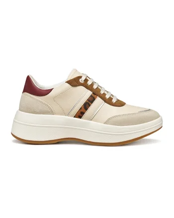 Pantofi sport wedge cu insertii de piele intoarsa, Maro scortisoara/Crem