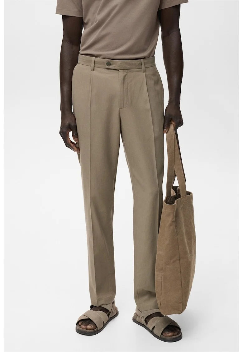 Pantaloni eleganti din amestec de lyocell cu buzunare laterale, Maro taupe