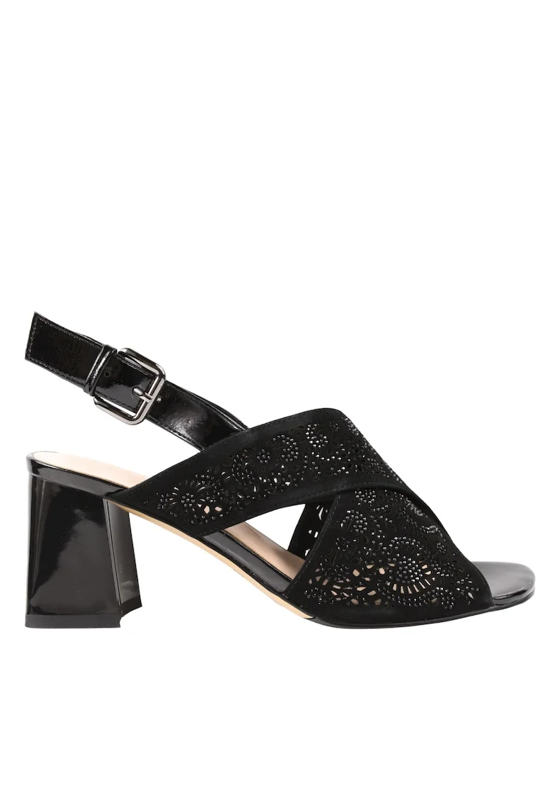 Sandale elegante, dama,  K360056C negru, piele intoarsa, cu toc, Negru