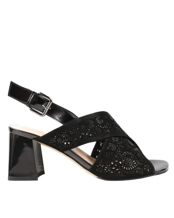 Sandale elegante, dama,  K360056C negru, piele intoarsa, cu toc, Negru