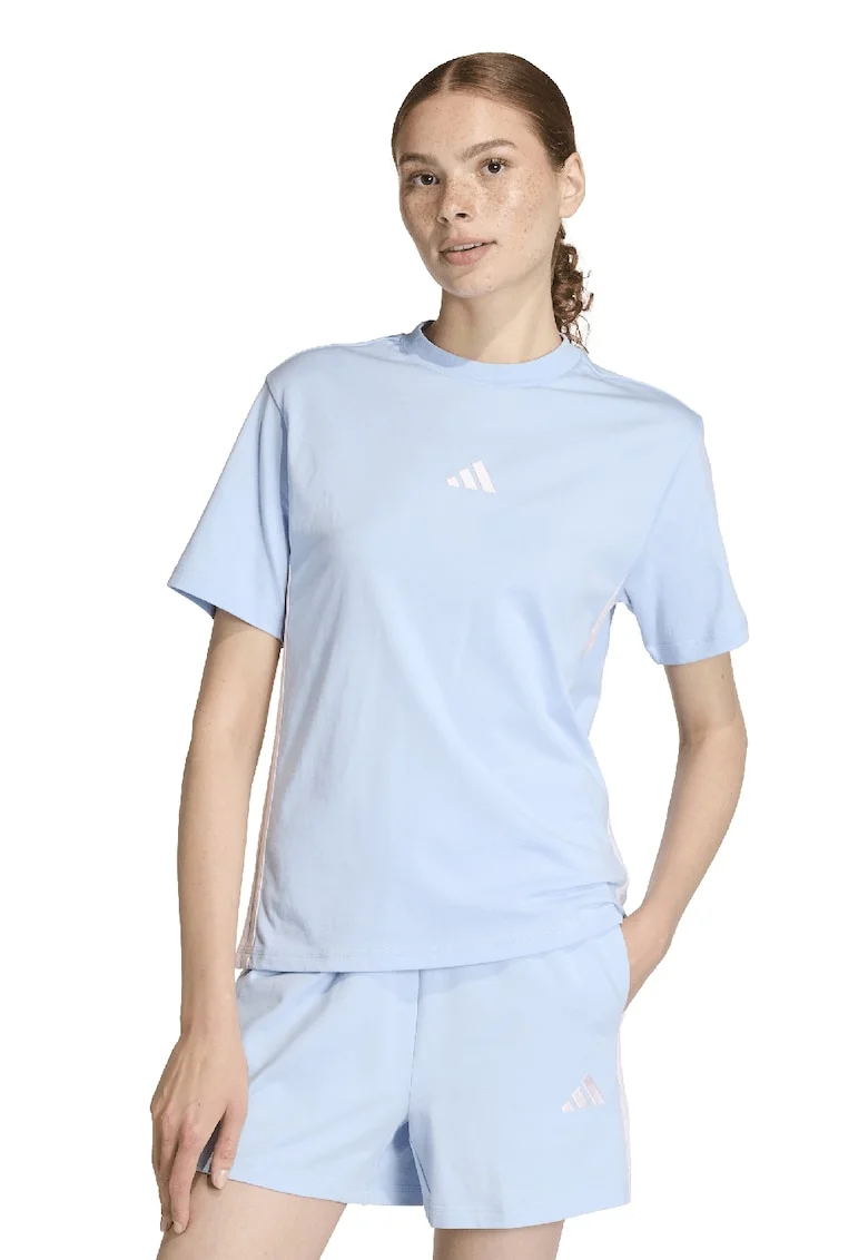 Tricou din bumbac cu decolteu la baza gatului, Albastru pastel/Roz pastel