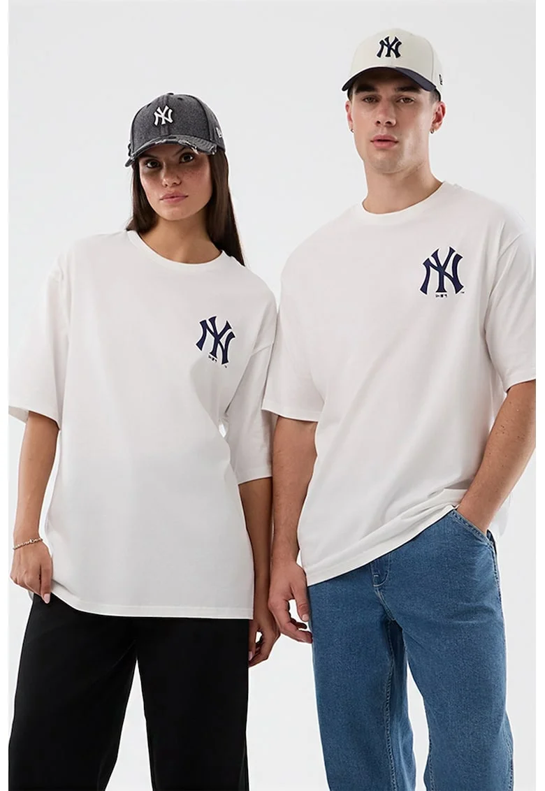 Tricou lejer din bumbac cu imprimeu pe partea din spate si model unisex, Alb