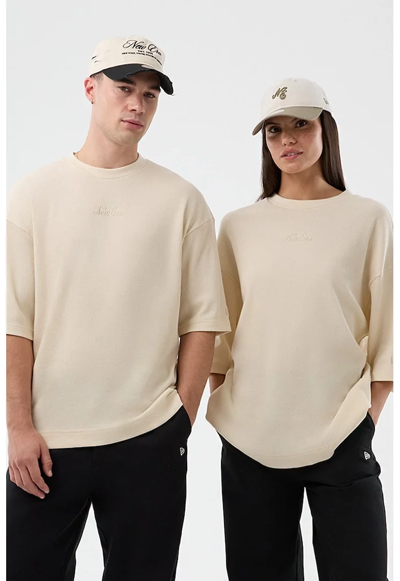 Tricou unisex cu decolteu la baza gatului si model unisex, Bej deschis