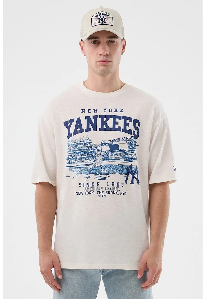 Tricou cu imprimeu grafic NY Yankees, Alb/Albastru