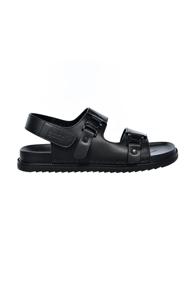 Sandale din piele cu segment cu inchidere velcro, Negru