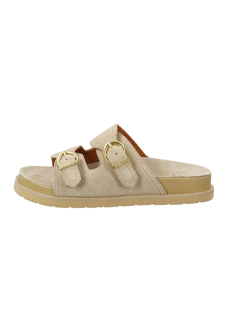 Papuci din piele intoarsa cu talpa flatform Mardale, Maro nisip