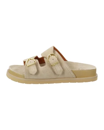 Papuci din piele intoarsa cu talpa flatform Mardale, Maro nisip