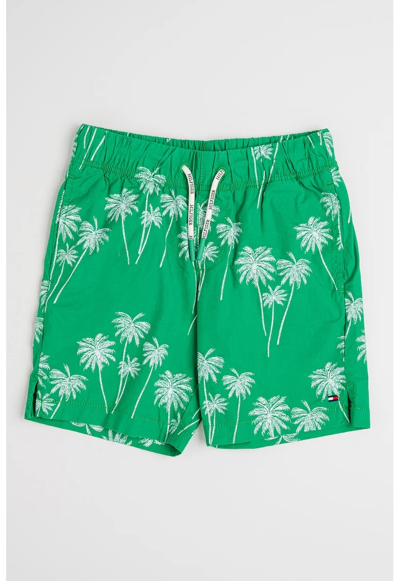 Pantaloni scurti din amestec de bumbac organic cu model tropical, Alb/Verde electric