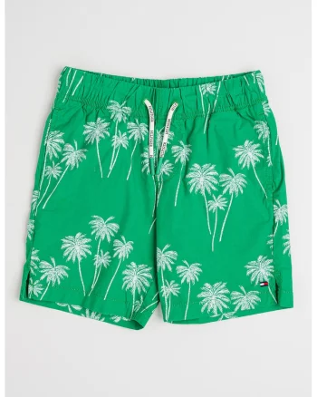 Pantaloni scurti din amestec de bumbac organic cu model tropical, Alb/Verde electric