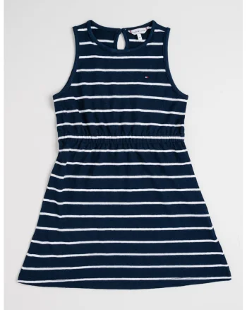 Rochie cu dungi fara maneci, Alb murdar/Bleumarin
